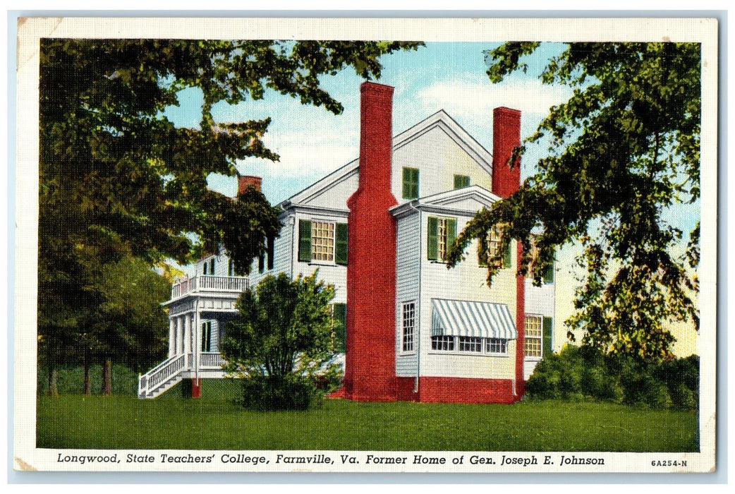 c1940's Longwood State Teacher's College Exterior Farmville Virginia VA Postcard