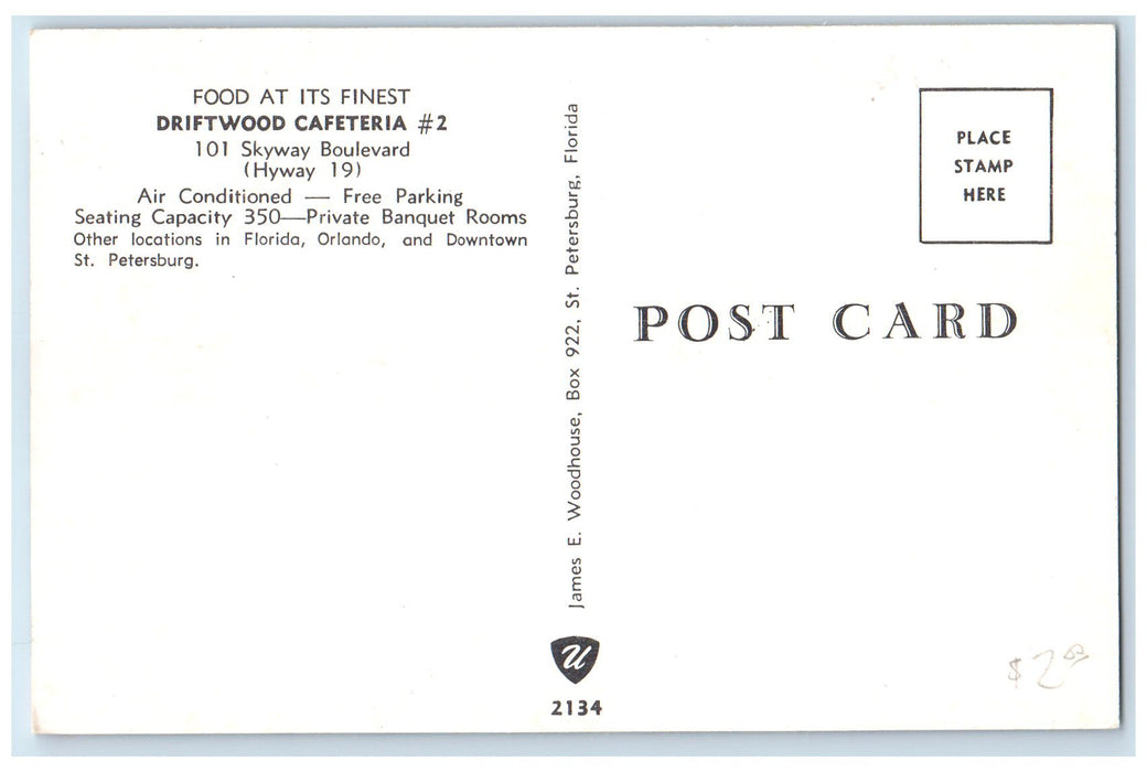 c1960's Driftwood Interior Cafeteria St. Petersburg Florida FL Unposted Postcard