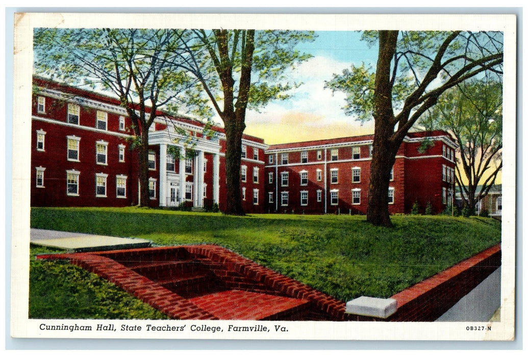 c1940's Cunningham Hall State Teachers College Farmville Virginia VA Postcard