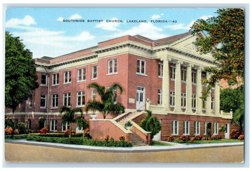 c1950's Southside Baptist Church Building Entrance Lakeland Florida FL Postcard