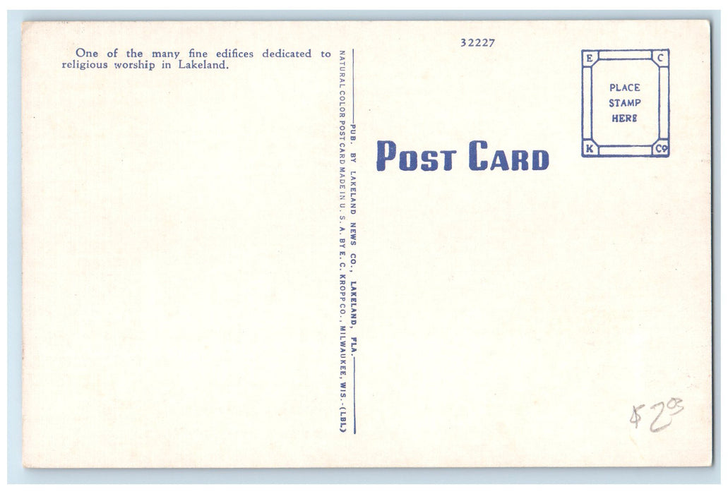 c1950's Southside Baptist Church Building Entrance Lakeland Florida FL Postcard