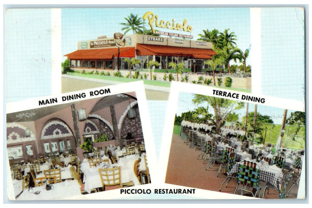 1961 Picciolo Restaurant Main Dining Room And Terrace Miami Florida FL Postcard
