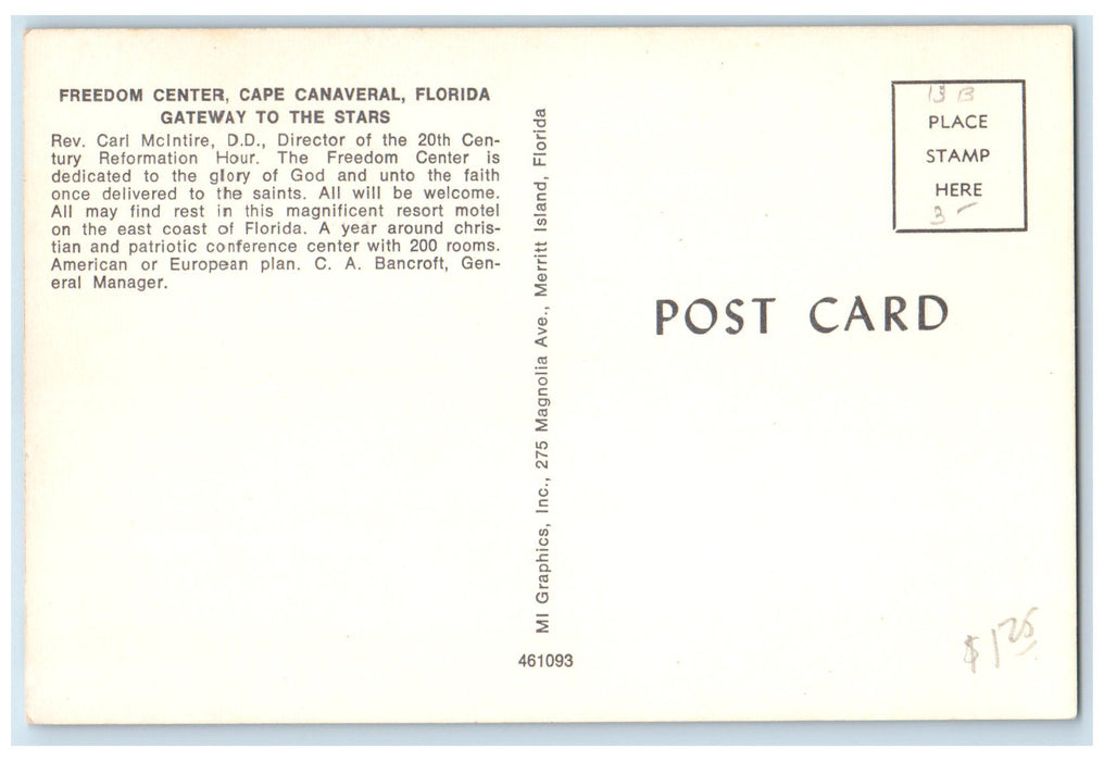 c1950's Aerial View Freedom Center Resort Motel Cape Canaveral Florida Postcard
