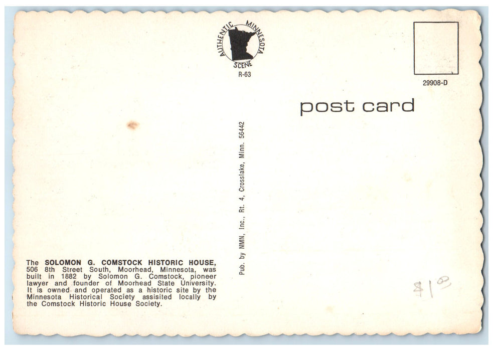 c1960's Solomon G. Comstock Historic House Moorhead Minnesota MN Trees Postcard