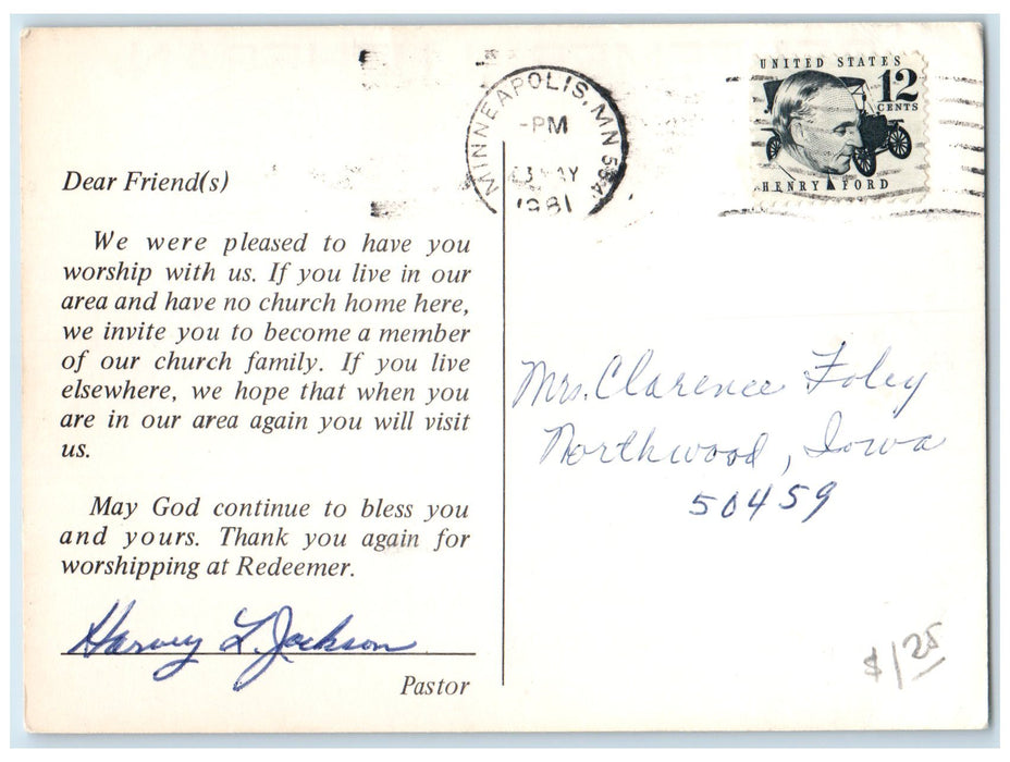 1981 Redeemer Lutheran Church Exterior Roadside Alden Minnesota MN Postcard