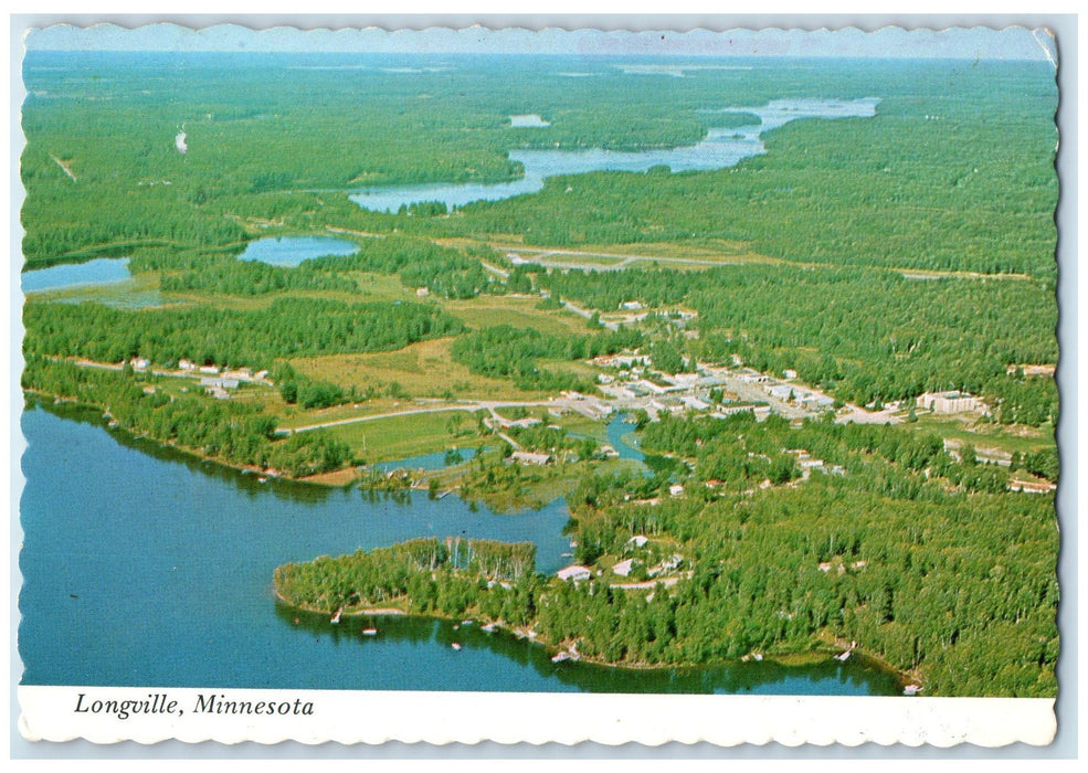 1975 Aerial View Showing Girl Lake In Foreground Longville Minnesota MN Postcard