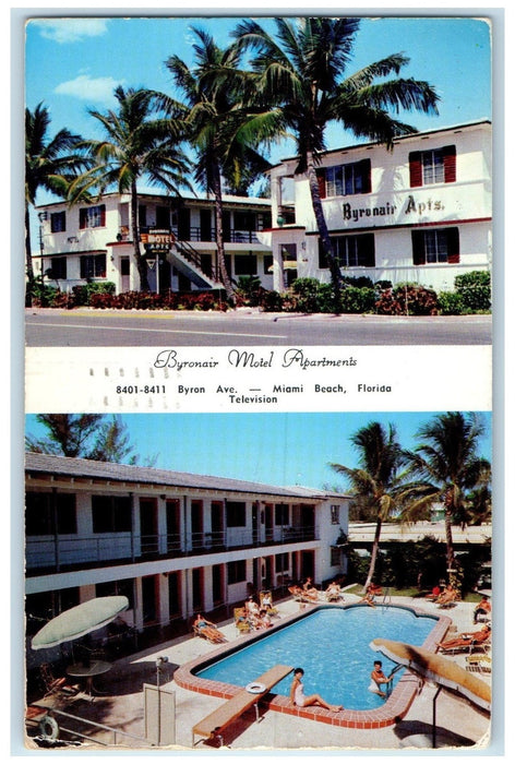 1955 Byronair Motel Apartments Restaurant Multiview Miami Beach Florida Postcard
