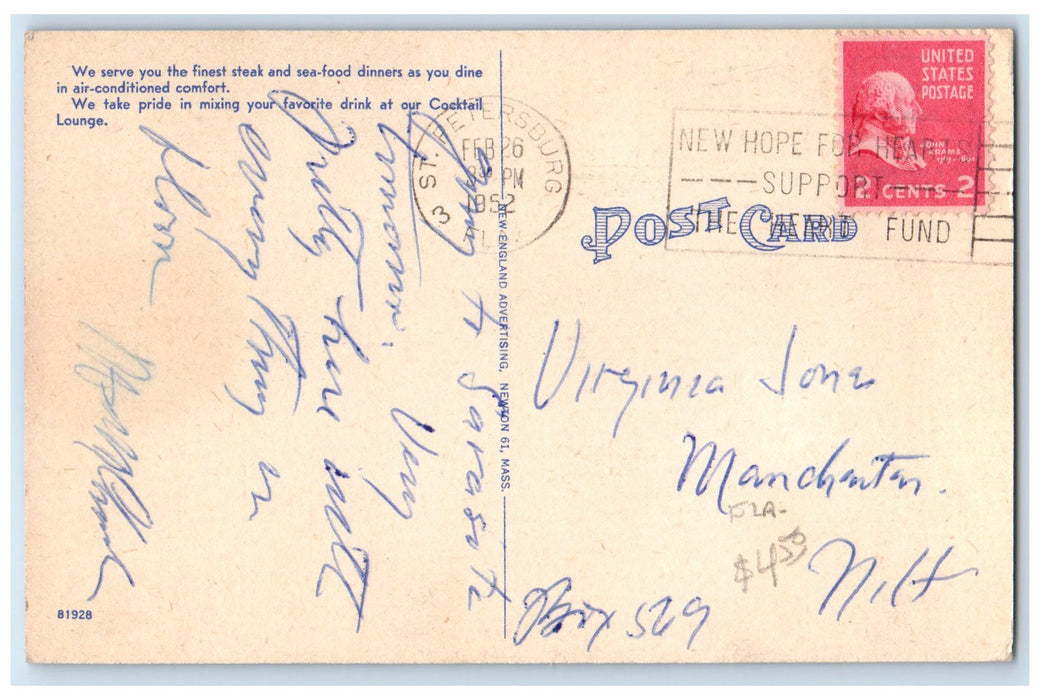 1952 Pelican Restaurant Interior Clearwater Beach Florida FL Posted Postcard