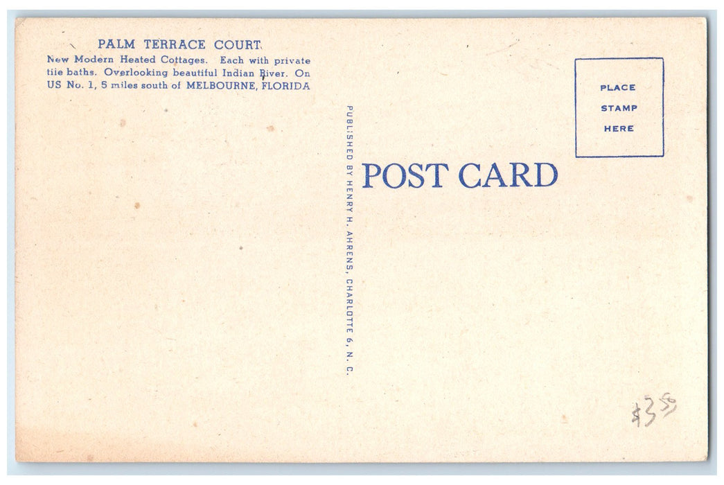 c1940's Palm Terrace Court Exterior Roadside Melbourne Florida FL Trees Postcard