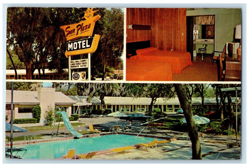 c1950's Sun Plaza Motel & Restaurant Multiview Silver Springs Florida Postcard