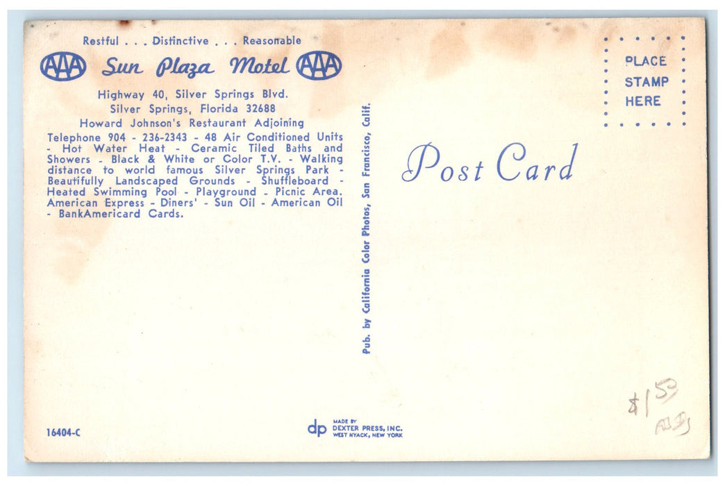 c1950's Sun Plaza Motel & Restaurant Multiview Silver Springs Florida Postcard