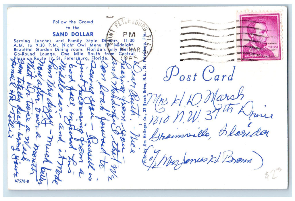 c1960s Sand Dollar Restaurant Cocktail Lounge St. Petersburg Florida FL Postcard