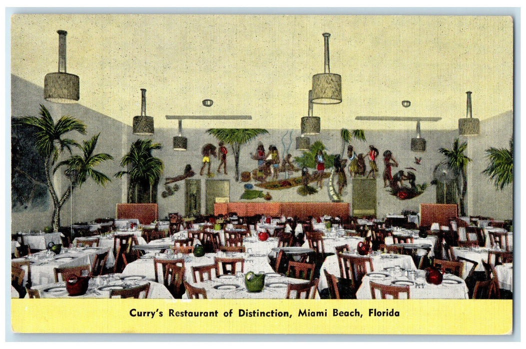 c1940s Nationally Famous Curry Restaurant Miami Beach Florida FL Tables Postcard