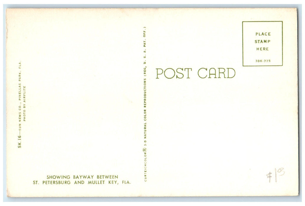 c1920 Bayway Bet. St. Petersburg & Mullet Key Fort De Soto Park Florida Postcard