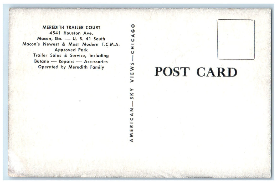 c1960's Aerial View Of Meredith Trailer Court Macon Georgia GA Unposted Postcard