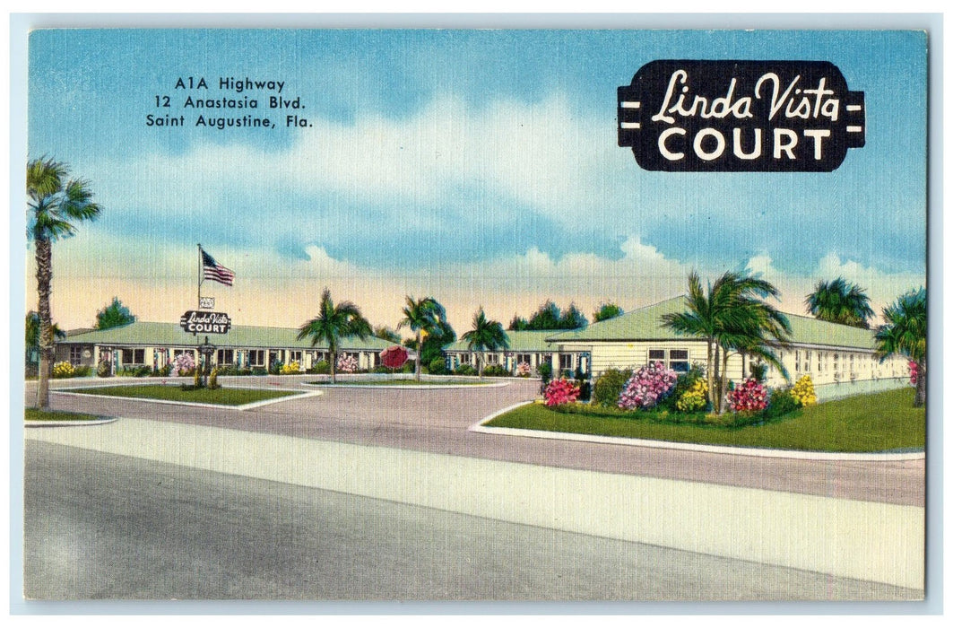 c1940's Linda Vista Court Exterior Roadside St. Augustine Florida FL Postcard