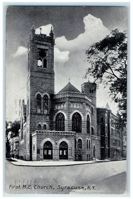 1914 First ME Church Exterior Roadside Syracuse New York NY Posted Tree Postcard