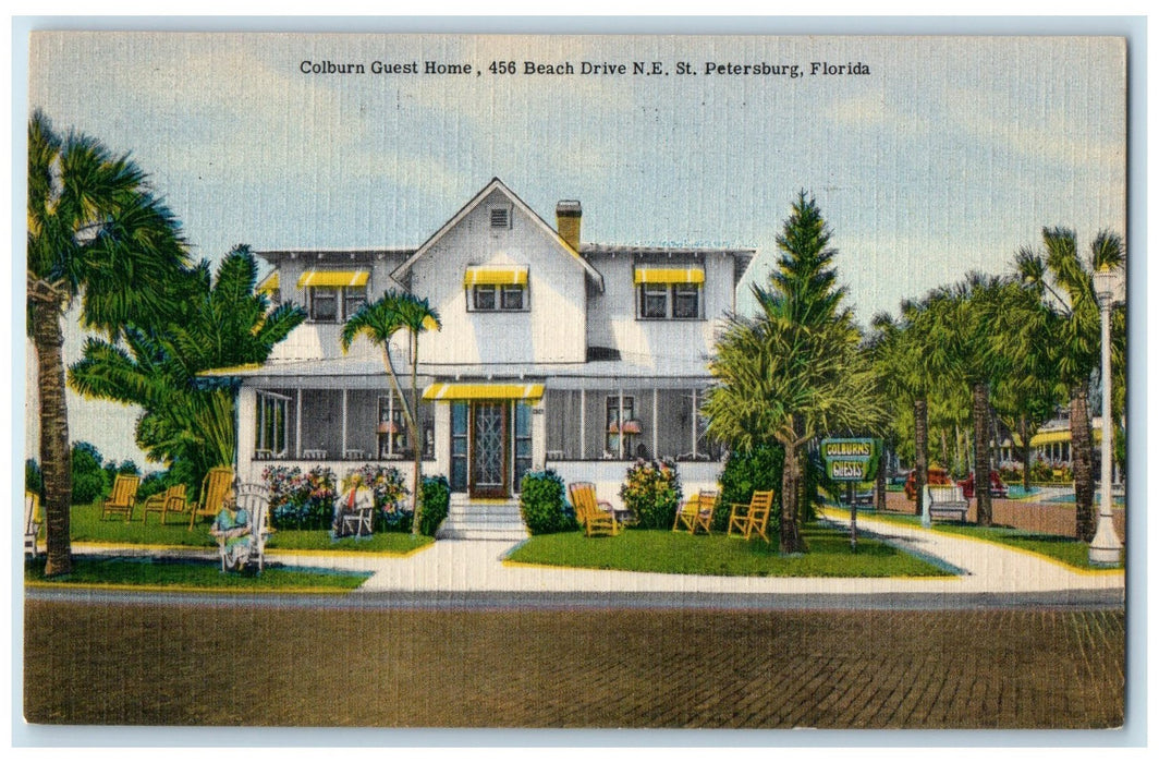 1954 Colburn Guest Home House Entrance Bench NE St. Petersburg Florida Postcard