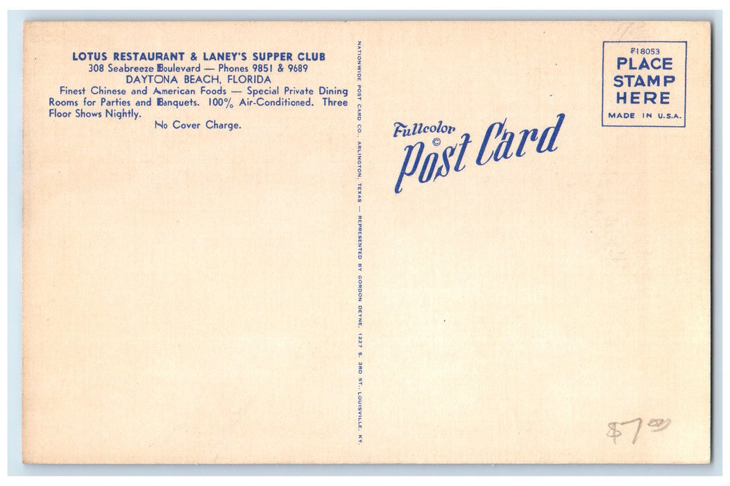 c1940's Lotus Restaurant & Laney's Supper Club Dayton Beach Florida FL Postcard