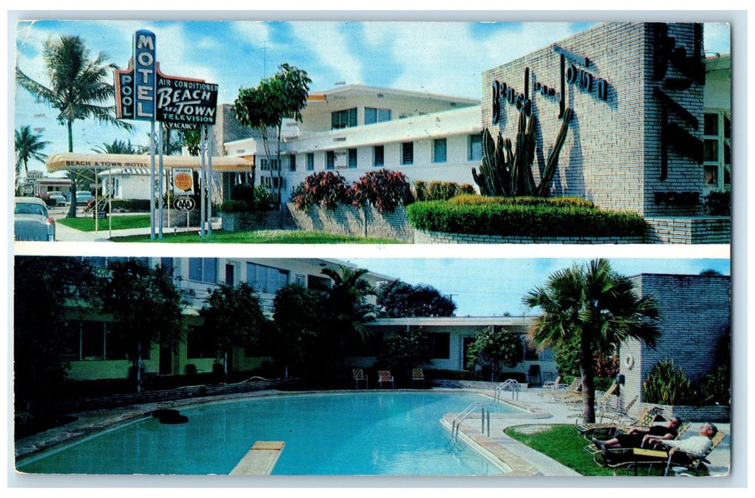 1956 Beach & Town Motel Restaurant Multiview Hollywood Florida Posted Postcard