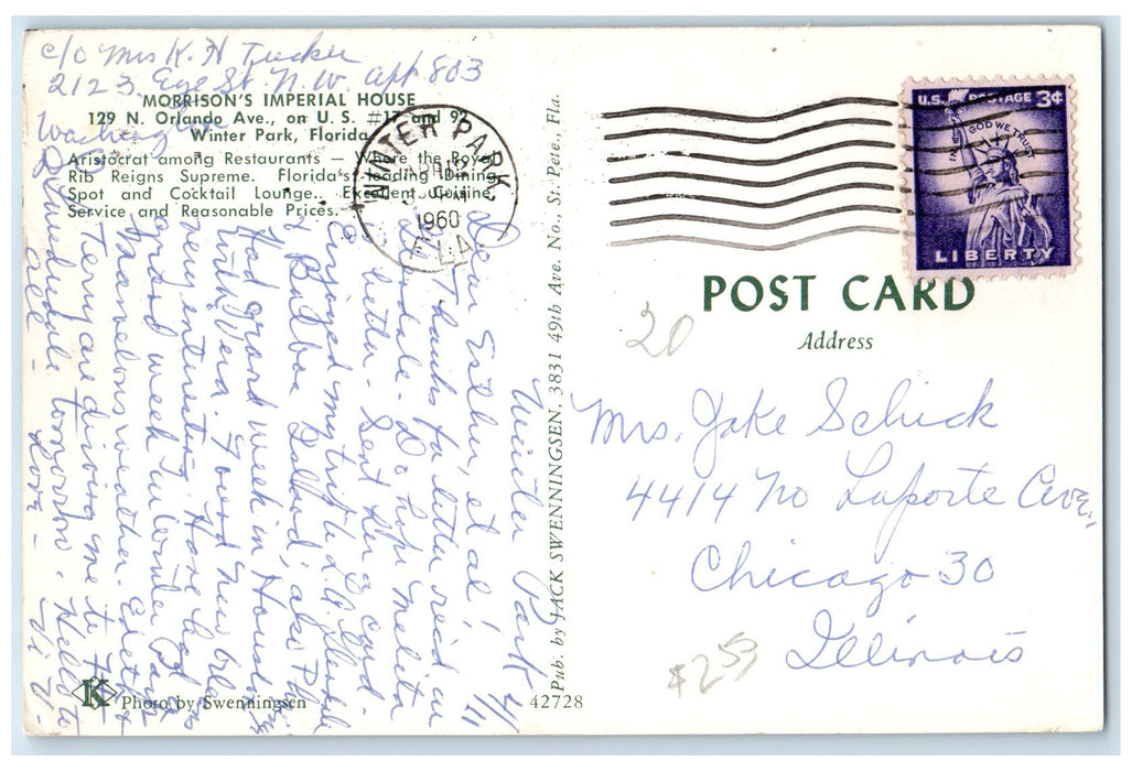 1960 Morrison's Imperial House Exterior Roadside Winter Park Florida FL Postcard