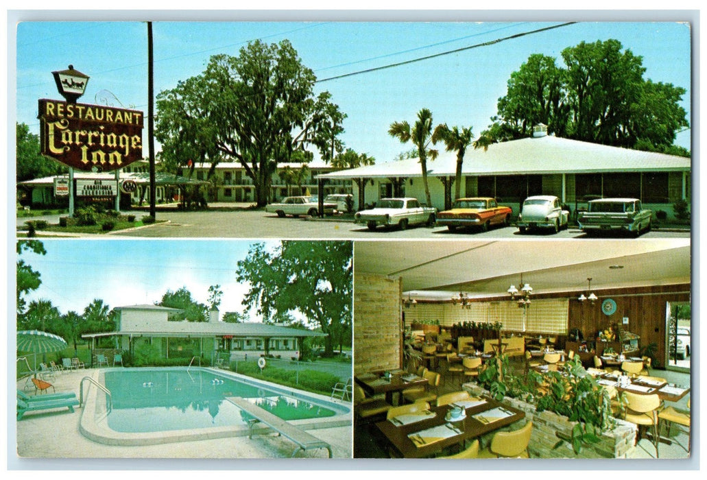 c1950 The Carriage Inn Motel & Restaurant Multiview Cross City Florida Postcard