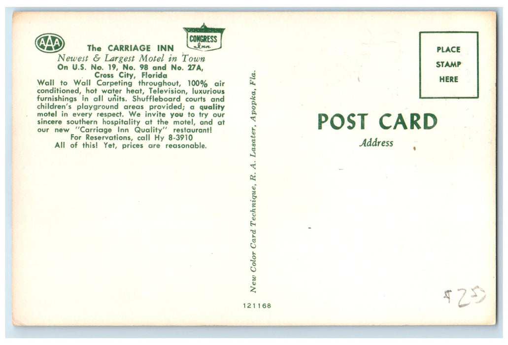 c1950 The Carriage Inn Motel & Restaurant Multiview Cross City Florida Postcard