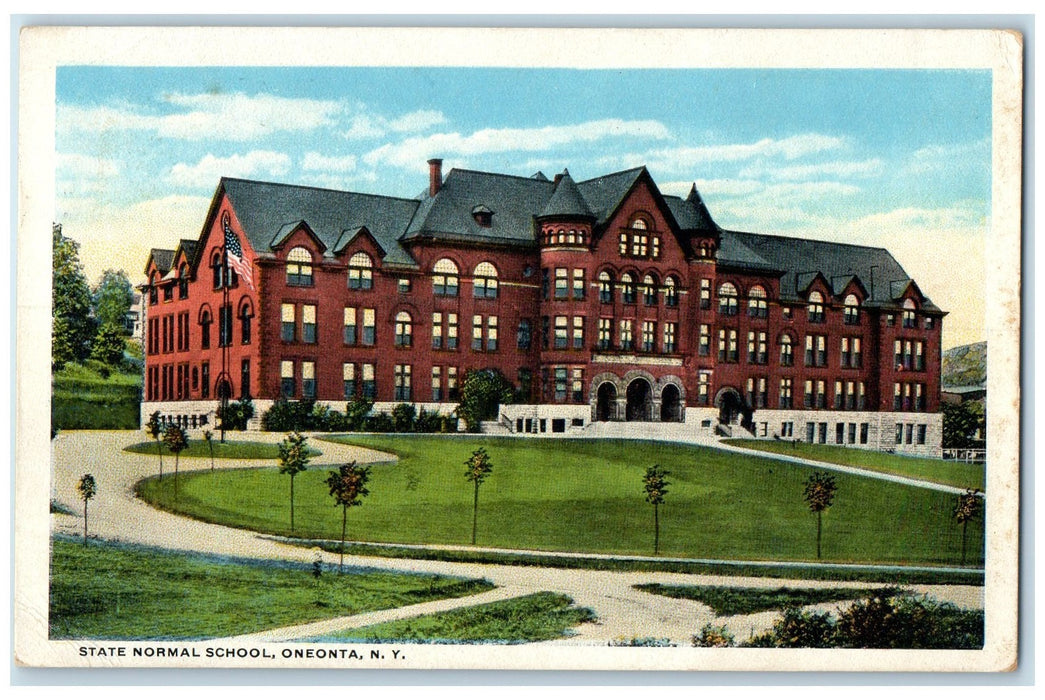 1921 State Normal School Exterior Oneonta New York NY Posted Trees Postcard
