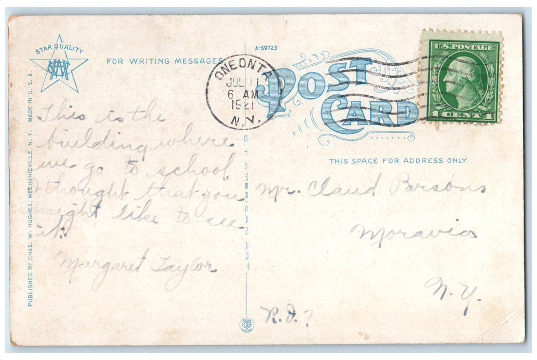 1921 State Normal School Exterior Oneonta New York NY Posted Trees Postcard