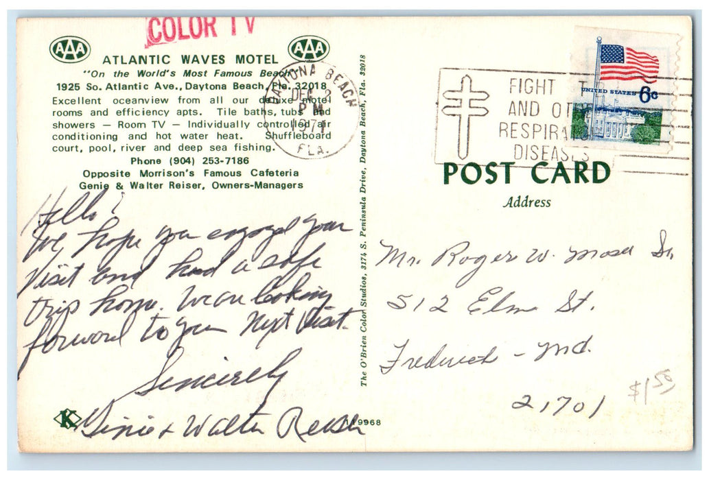 1971 Atlantic Waves Motel Exterior Roadside Daytona Beach Florida FL Postcard