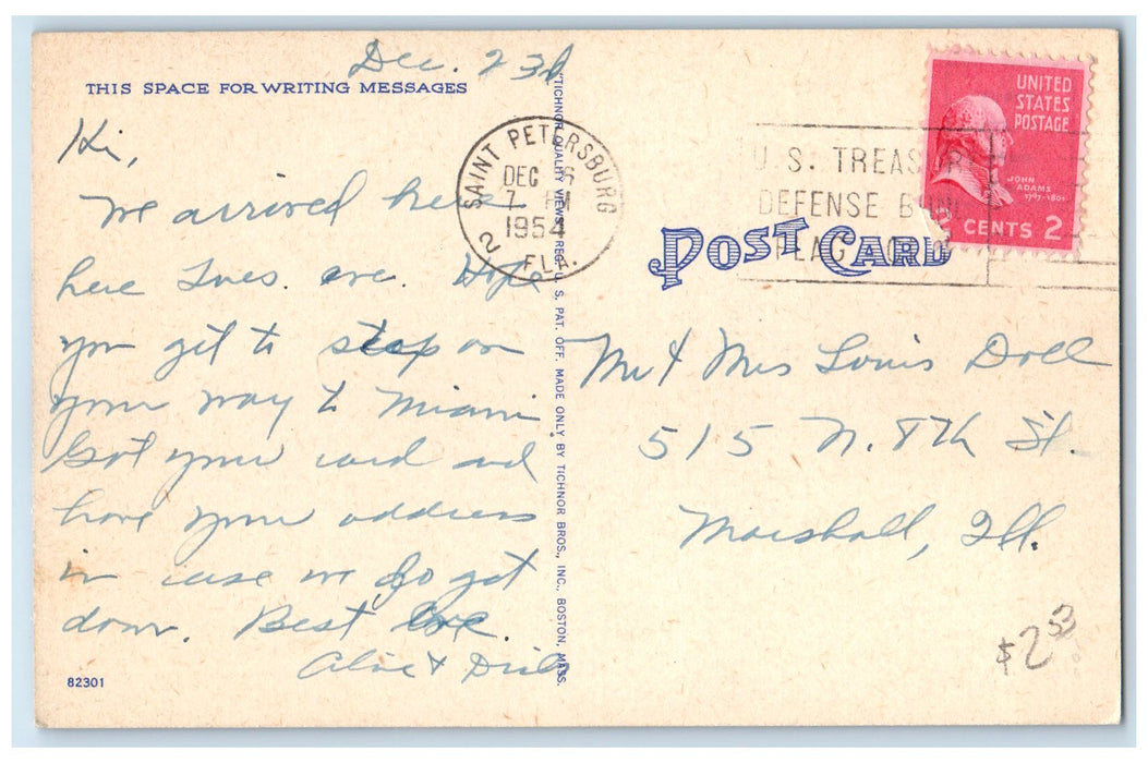 1954 Suwannee Hotel & Restaurant Sunshine City St. Petersburg Florida Postcard