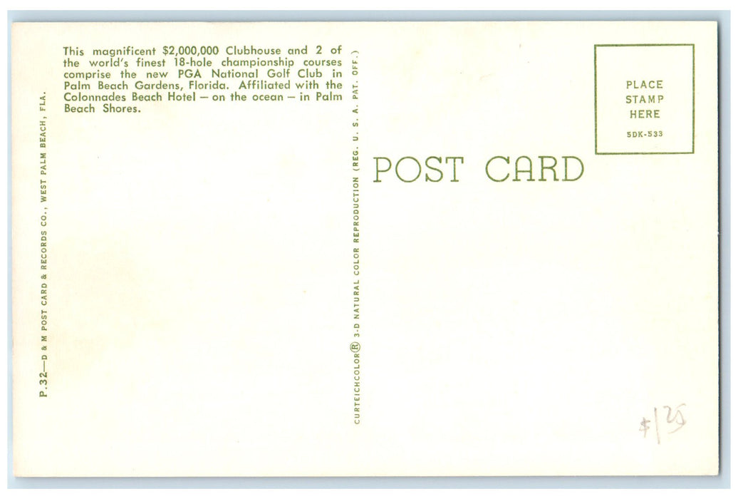 c1950's PGA National Golf Club Field View Palm Beach Gardens Florida FL Postcard