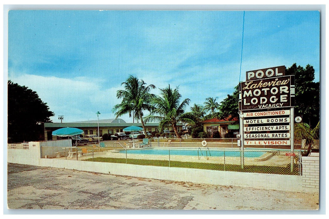 c1950 Lakeview Motor Lodge Motel & Restaurant Riviera Beach Florida FL Postcard
