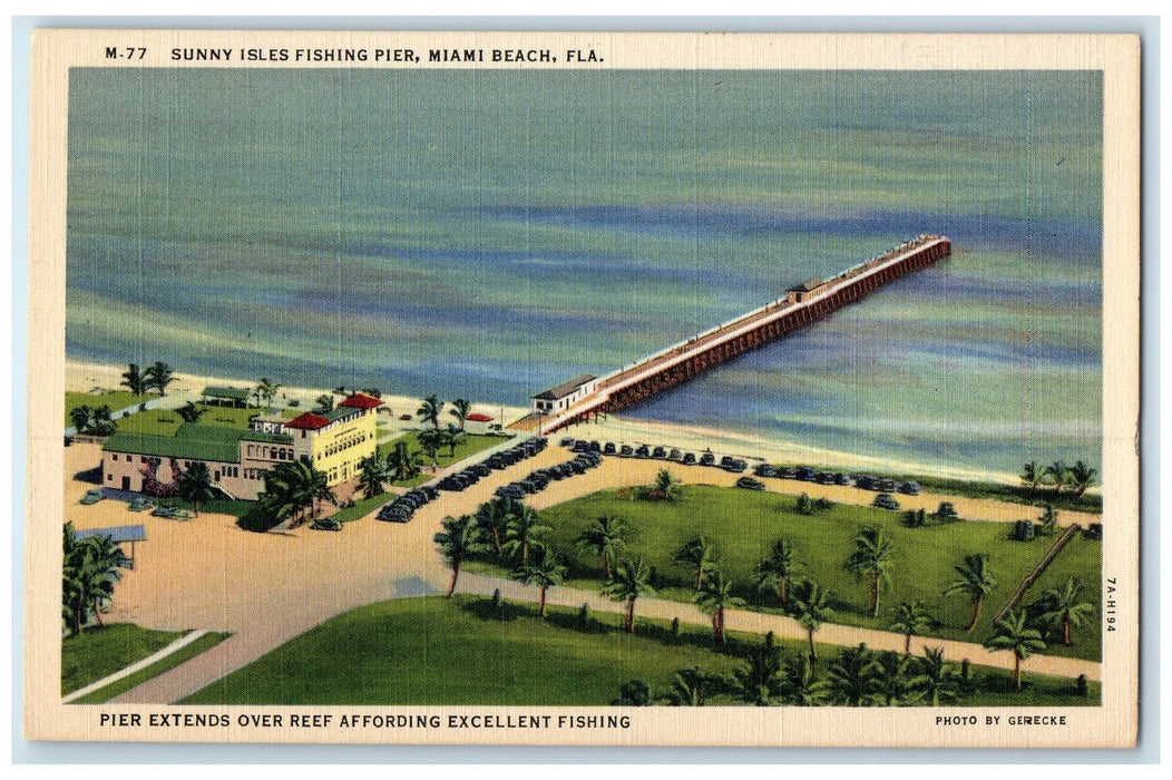 c1940's Aerial View Of Sunny Isles Fishing Pier Miami Beach Florida FL Postcard