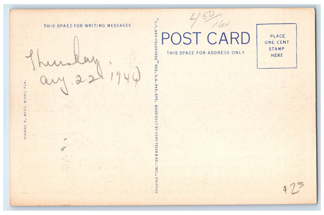 c1940's Aerial View Of Sunny Isles Fishing Pier Miami Beach Florida FL Postcard