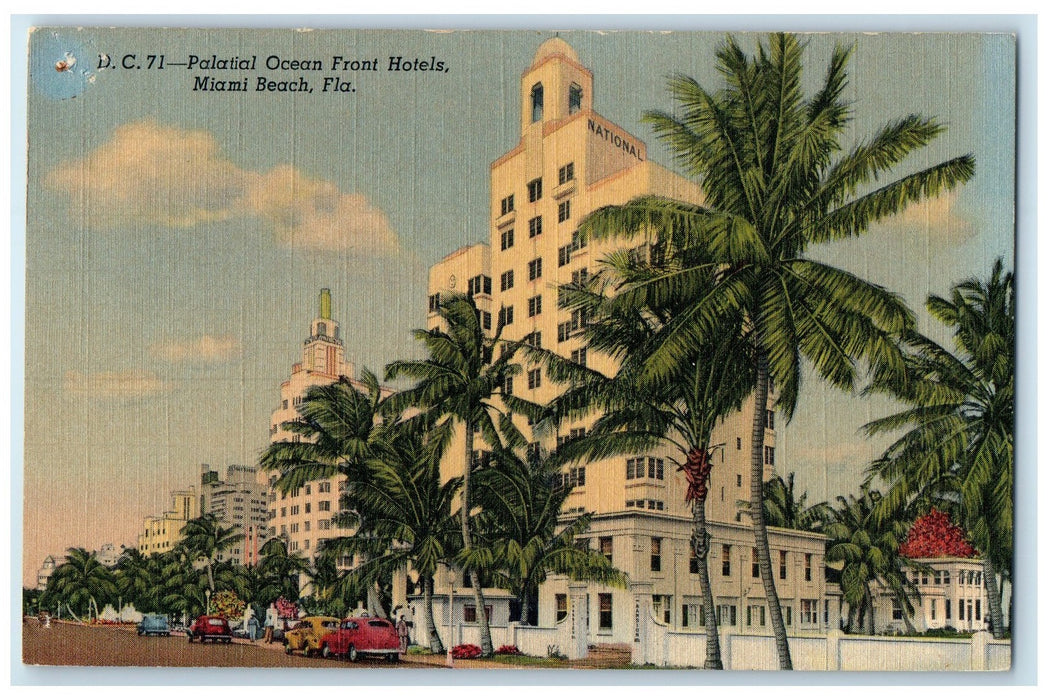 c1940's Palatial Ocean Front Hotels Exterior Miami Beach Florida FL Postcard