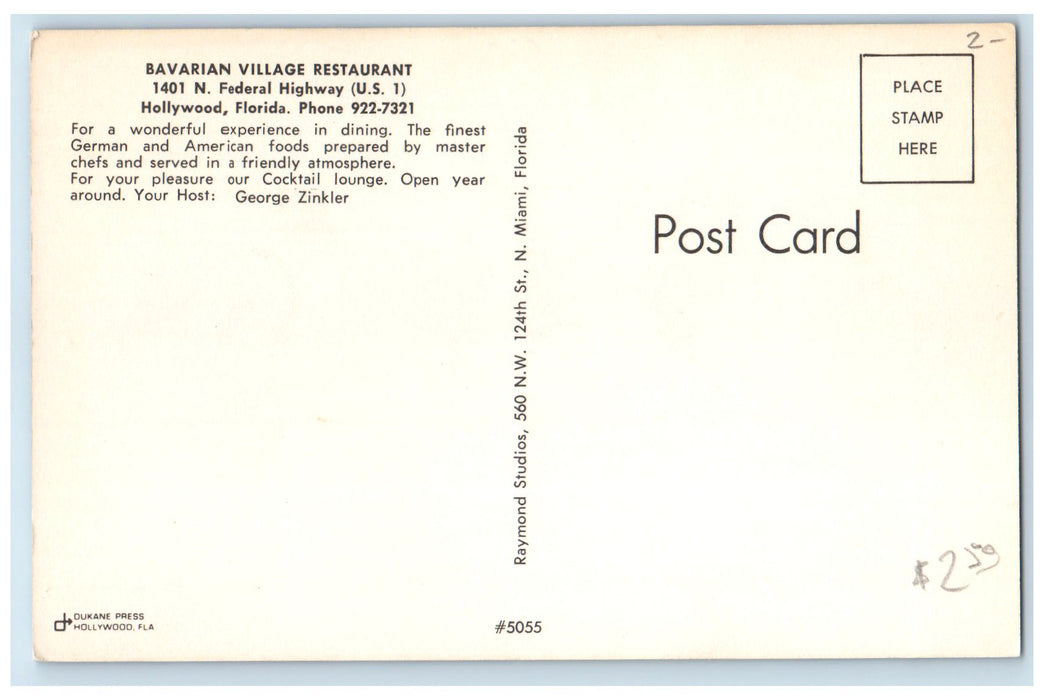c1950's Bavarian Village Restaurant Multiview Hollywood Florida FL Postcard