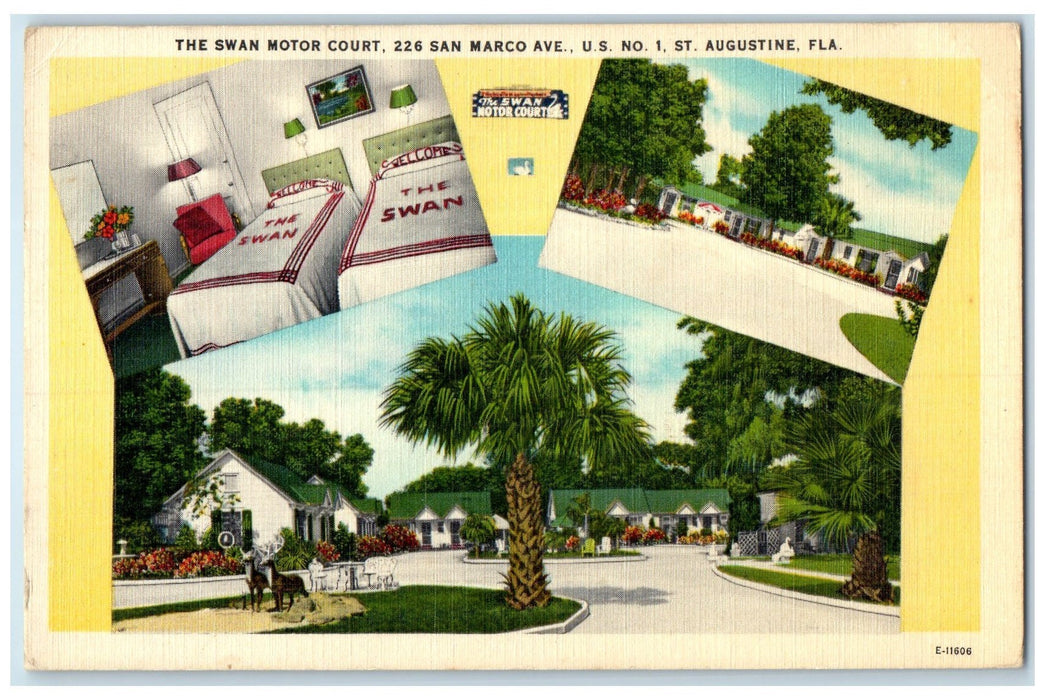 c1920 Swan Motor Court Motel Restaurant Multiview St. Augustine Florida Postcard