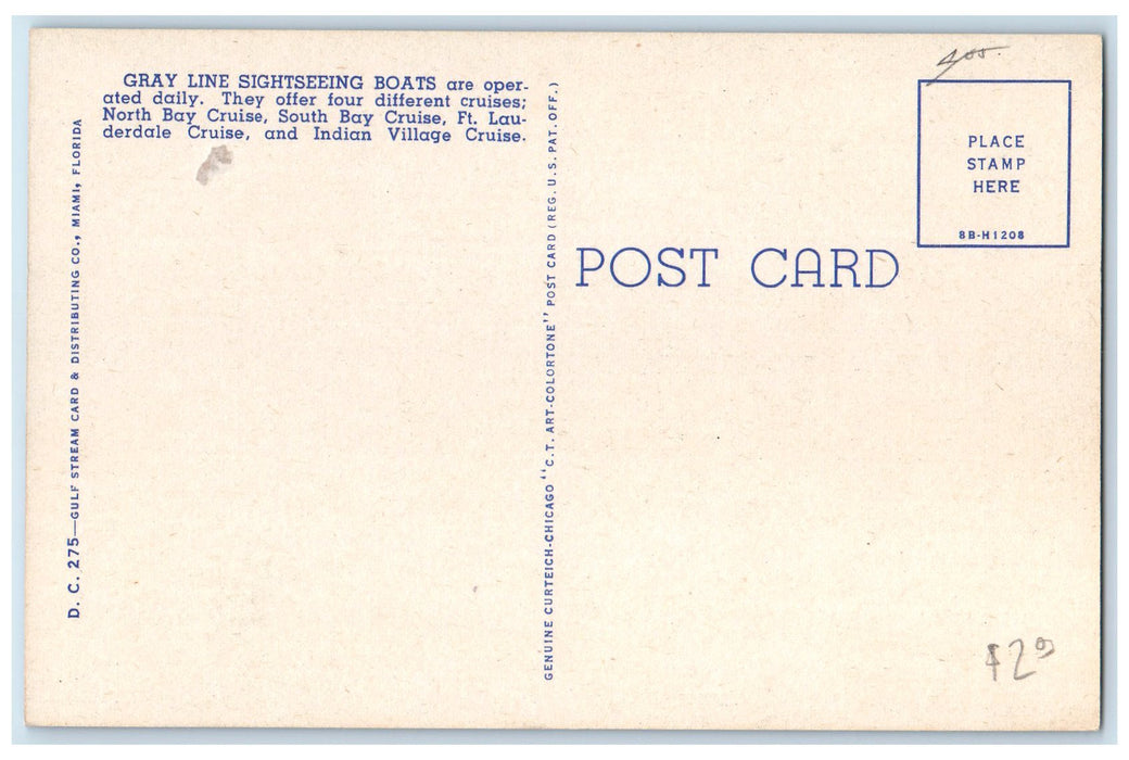 c1940s Sightseeing Boats Roney Plaza Hotel Docks Miami Beach Florida FL Postcard