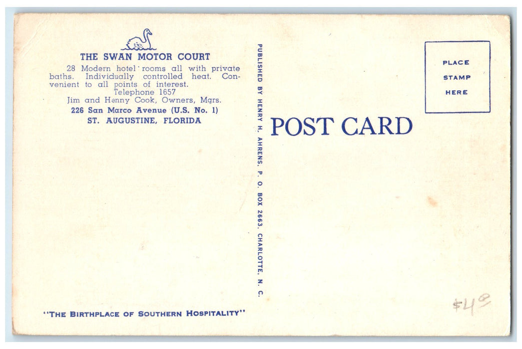 c1920 Swan Motor Court Motel Restaurant Multiview St. Augustine Florida Postcard