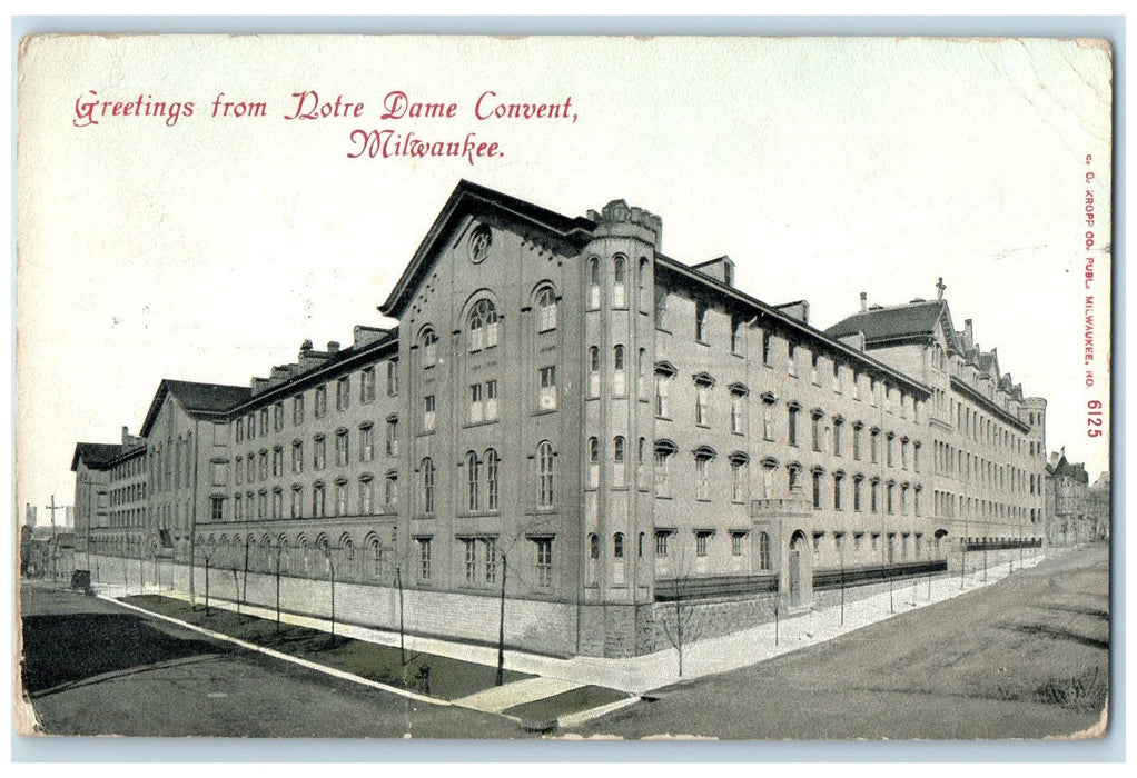 1913 Greetings From Notre Dame Convent Exterior Milwaukee Wisconsin WI Postcard