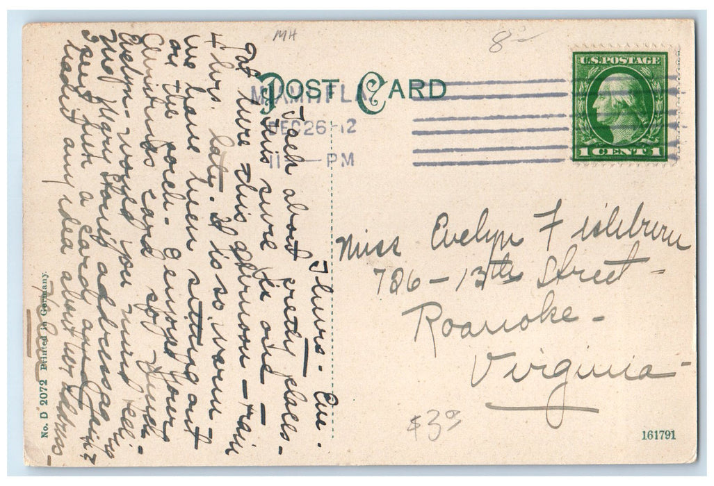 1912 Halcyon Hall Exterior Roadside Flag Scene Miami Florida FL Posted Postcard