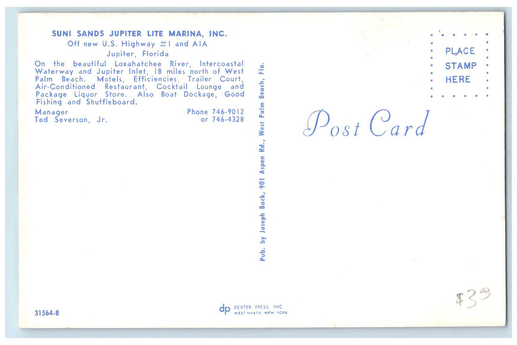 c1950 Suni Sands Jupiter Lite Marina Inc. Multiple View Jupiter Florida Postcard