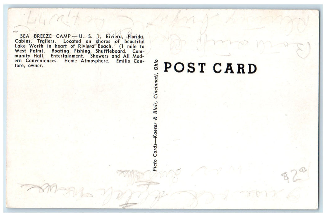 c1940s Sea Breeze Camp Exterior Roadside Riviera Florida FL Unposted Postcard