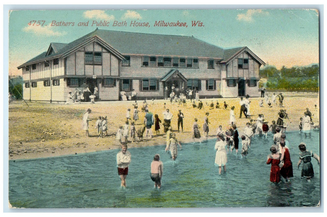 c1910's Bathers And Public Bath House Exterior Milwaukee Wisconsin WI Postcard