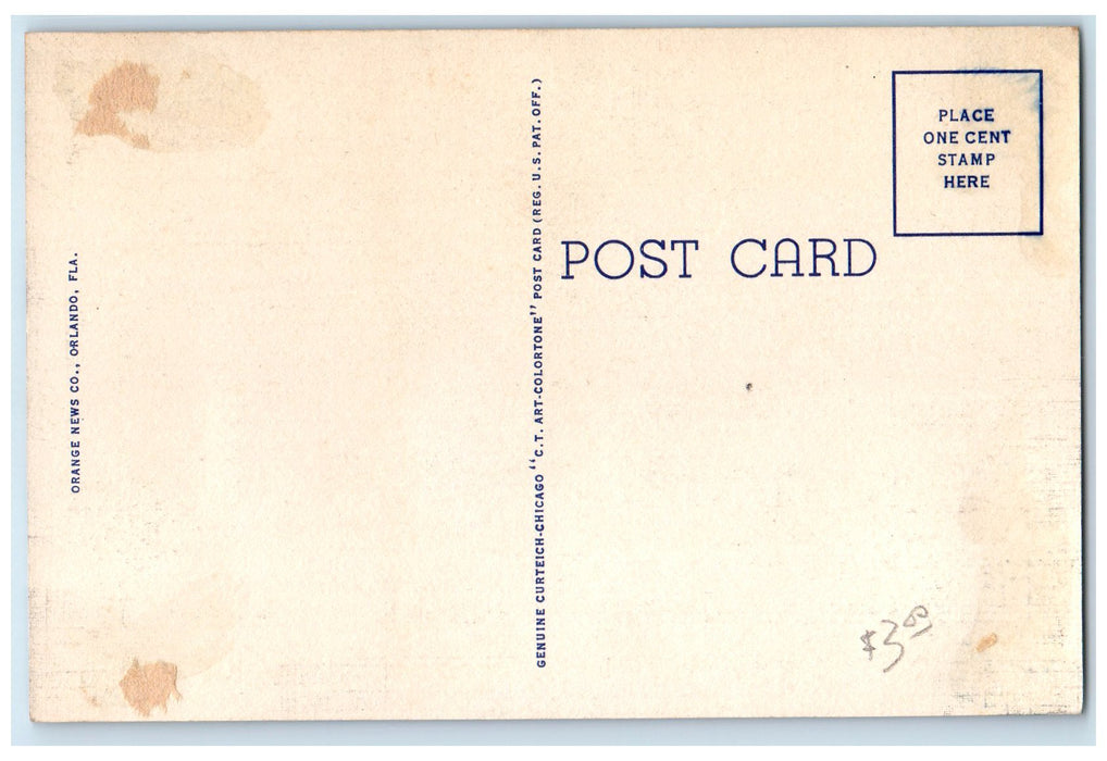 c1940's Woodland Boulevard Street Classic Car Drug Store Deland Florida Postcard