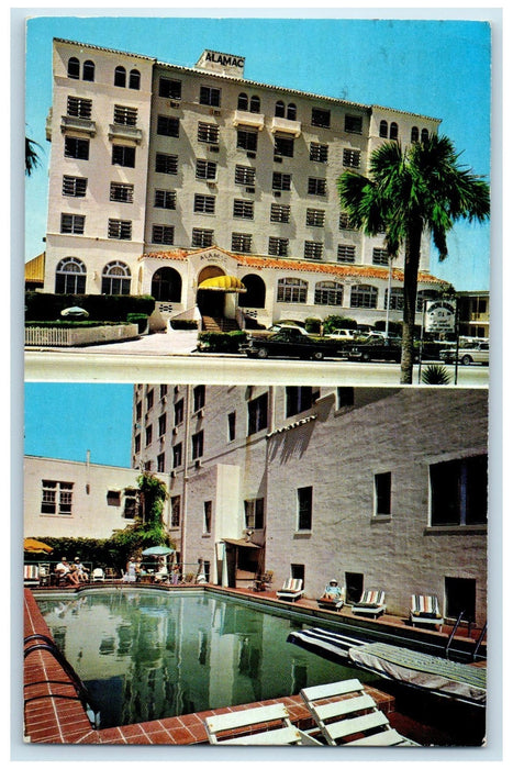 1970 Alamac Hotel Exterior Roadside Miami Beach Florida Swimming Pool Postcard
