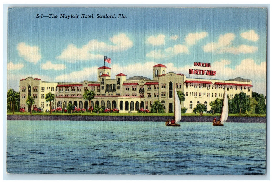 c1940 The Mayfair Hotel & Restaurant Sailboat Building Sanford Florida Postcard
