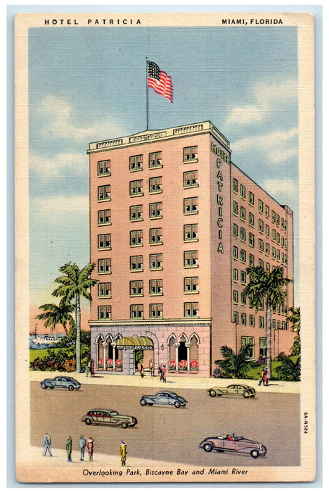 c1940's Hotel Patricia Exterior Roadside Miami Florida FL Unposted Cars Postcard