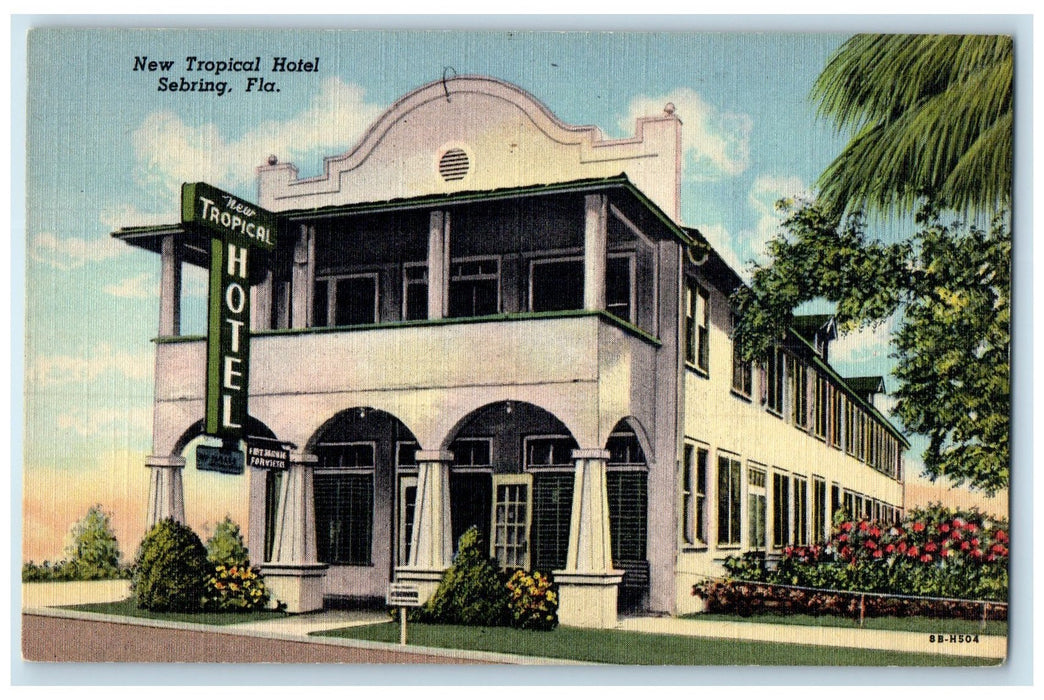 1949 New Tropical Hotel & Restaurant Building Entrance Sebring Florida Postcard